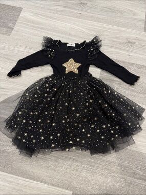 Black & Gold Star Tulle Dress Costume for Kids